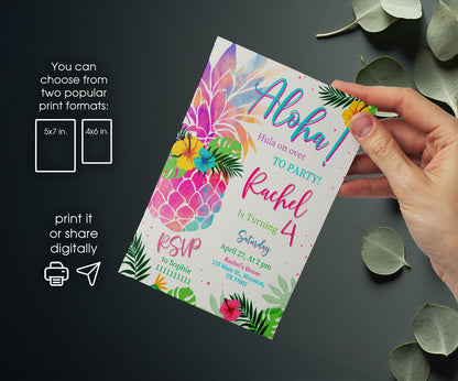 Aloha Luau Party customizable invitation template | Share or Print | girl | LP458