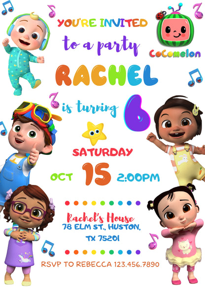 Cocomelon customizable invitation template | Share or Print | OX308