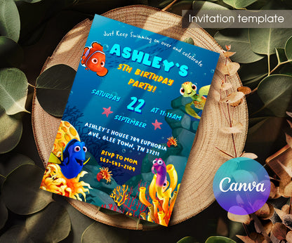 Finding Nemo customizable invitation template | Share or Print | FB612
