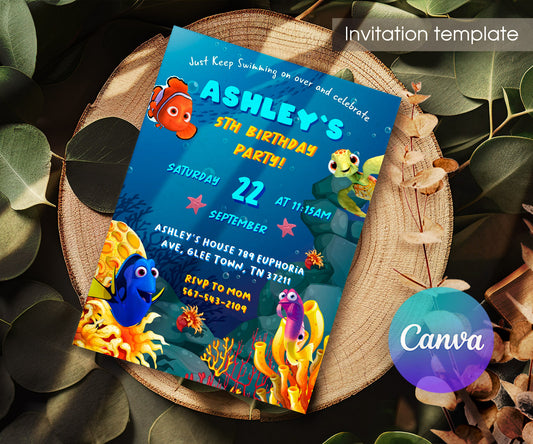 Finding Nemo customizable invitation template | Share or Print | FB612