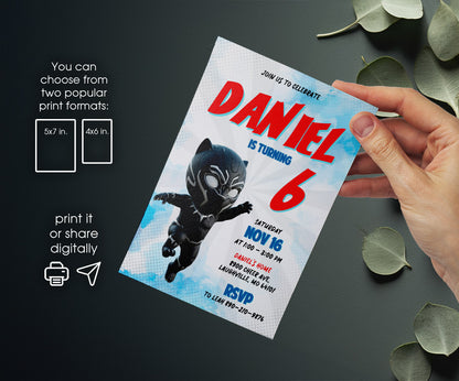 Black Panther Superhero Marvel customizable invitation template | Share or Print | boy | QO473