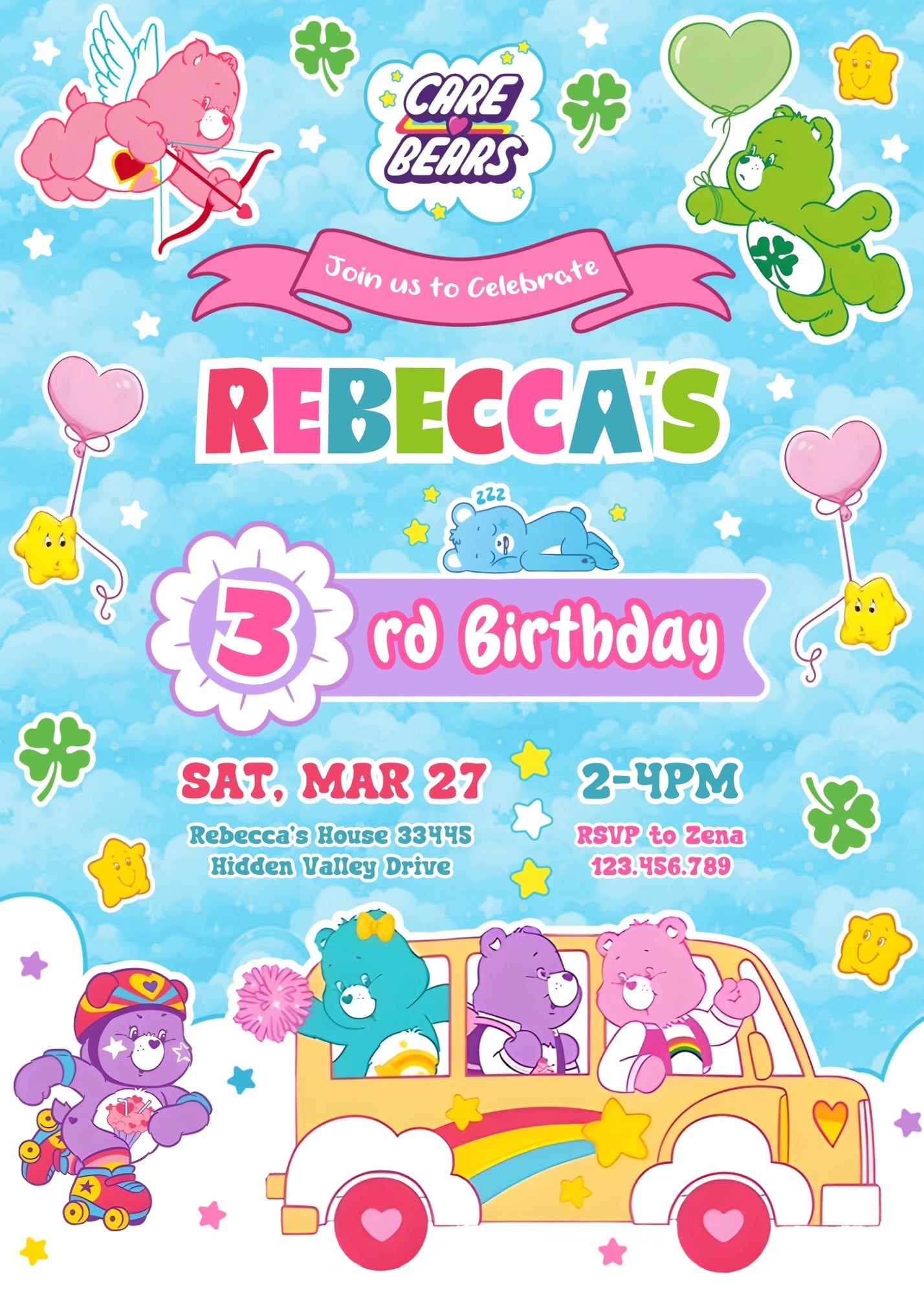 Care Bears customizable invitation template | Share or Print | UP463