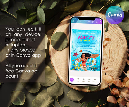 Moana Princess customizable invitation template | Share or Print | girl | AI297