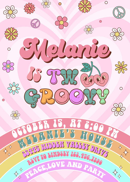 Groovy Second Birthday customizable invitation template | Share or Print | UH274