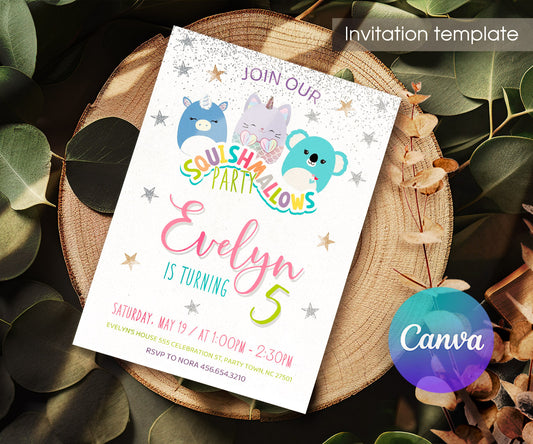 Squishmallows customizable invitation template | Share or Print | TU475