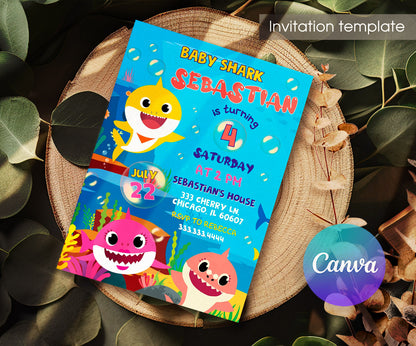 Baby Shark customizable invitation template | Share or Print | VM828
