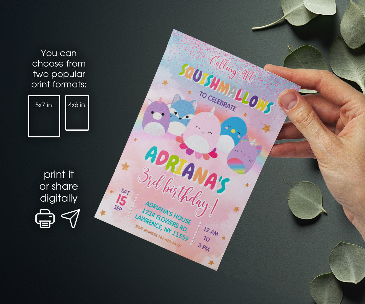 Squishmallows customizable invitation template | Share or Print | KD698