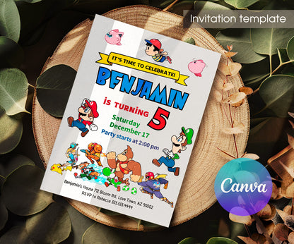 Super Smash Mario Bros customizable invitation template | Share or Print | IO357