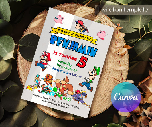 Super Smash Mario Bros customizable invitation template | Share or Print | IO357