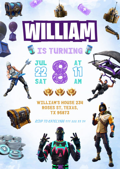 Fortnite Gamer customizable invitation template | Share or Print | boy | YG265