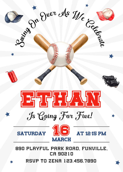 Baseball MLB Sport customizable invitation template | Share or Print | boy | GW126