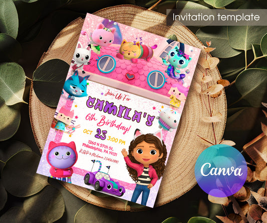 Gabby's Dollhouse Kitten customizable invitation template | Share or Print | girl | ZT644