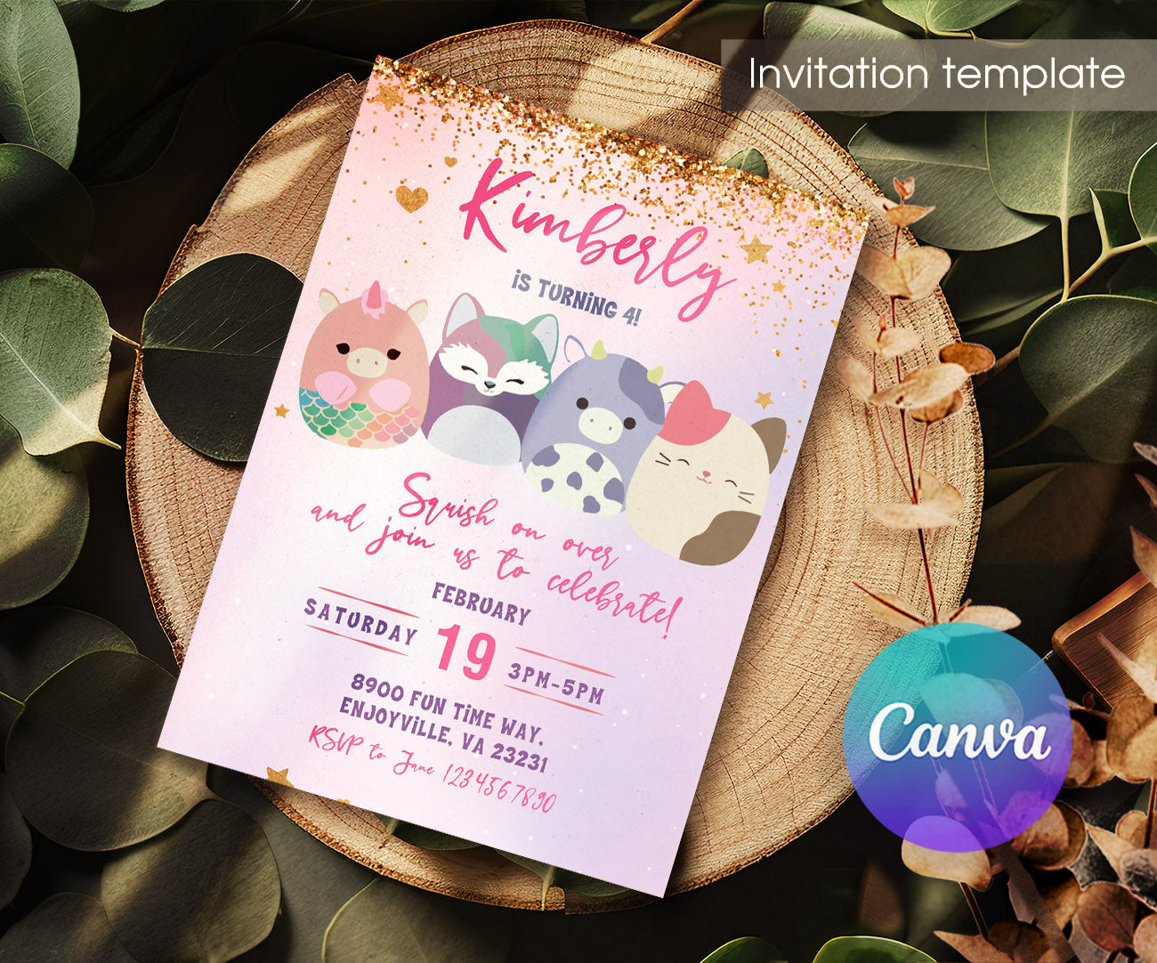 Squishmallows customizable invitation template | Share or Print | KQ104