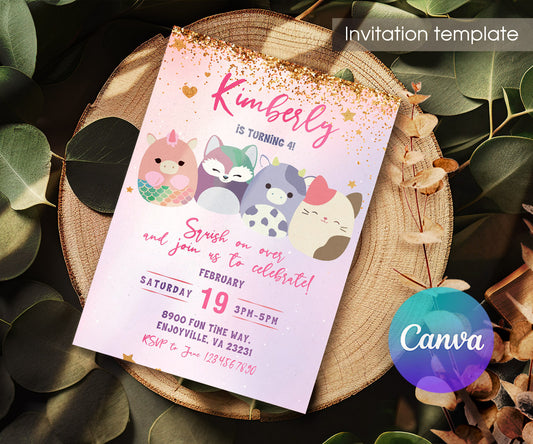 Squishmallows customizable invitation template | Share or Print | KQ104