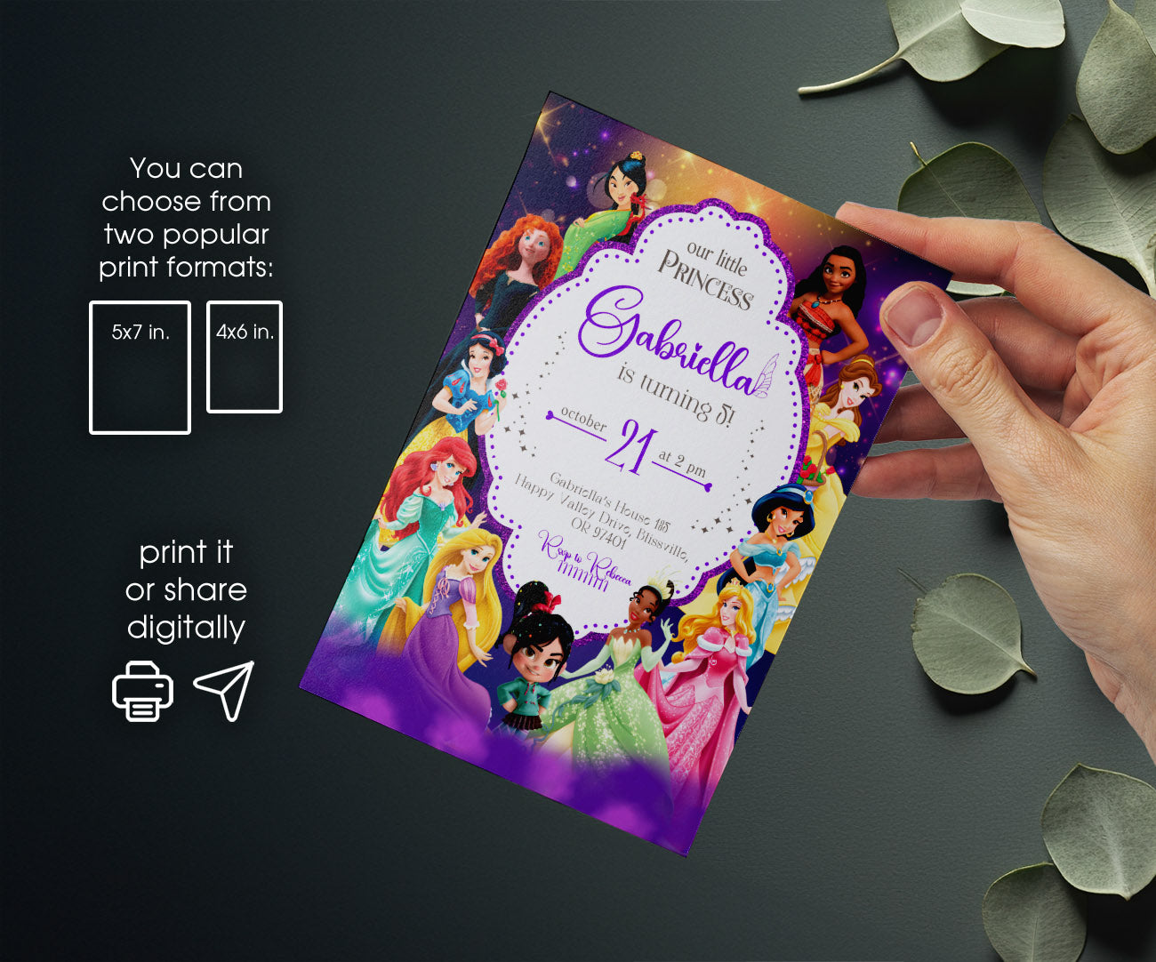 Disney Princess customizable invitation template | Share or Print | girl | PI591