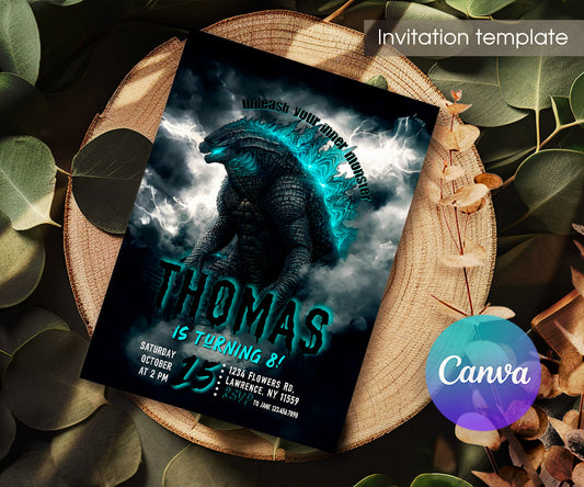 Godzilla and King Kong customizable invitation template | Share or Print | XL616