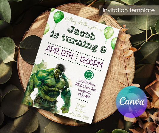 Hulk The Avengers Marvel Superhero customizable invitation template | Share or Print | boy | GF473