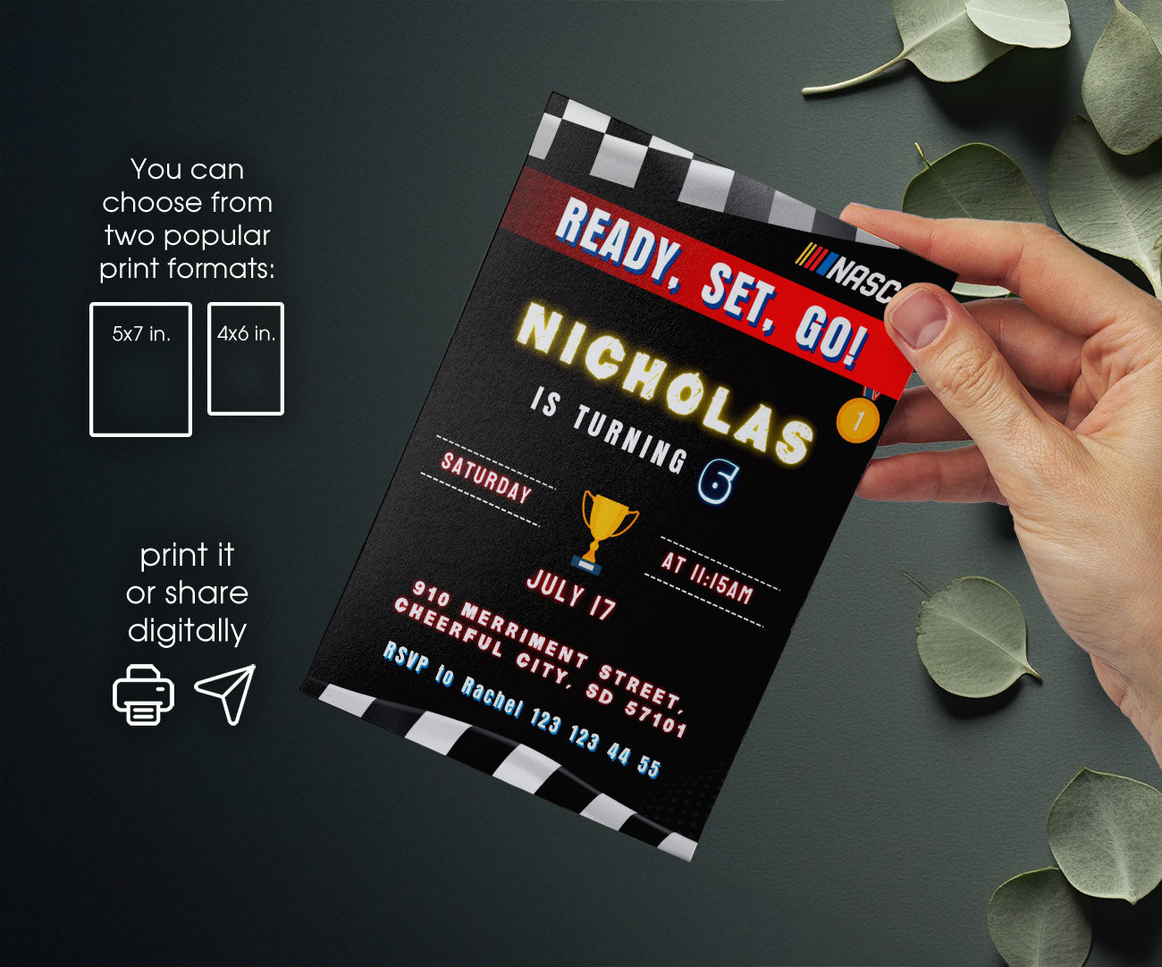 Nascar Ricky Bobby customizable invitation template | Share or Print | boy | KT676