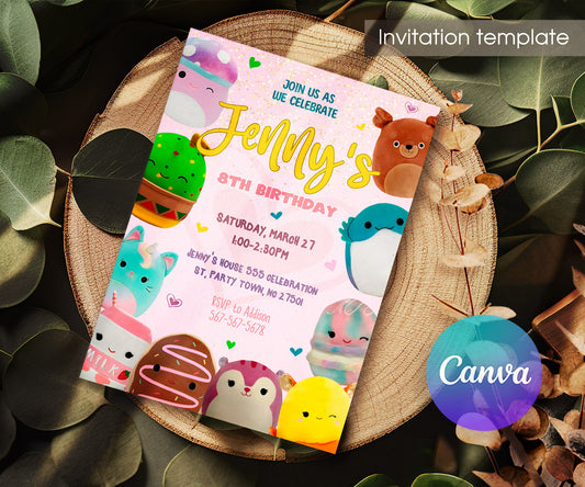 Squishmallows customizable invitation template | Share or Print | SI364