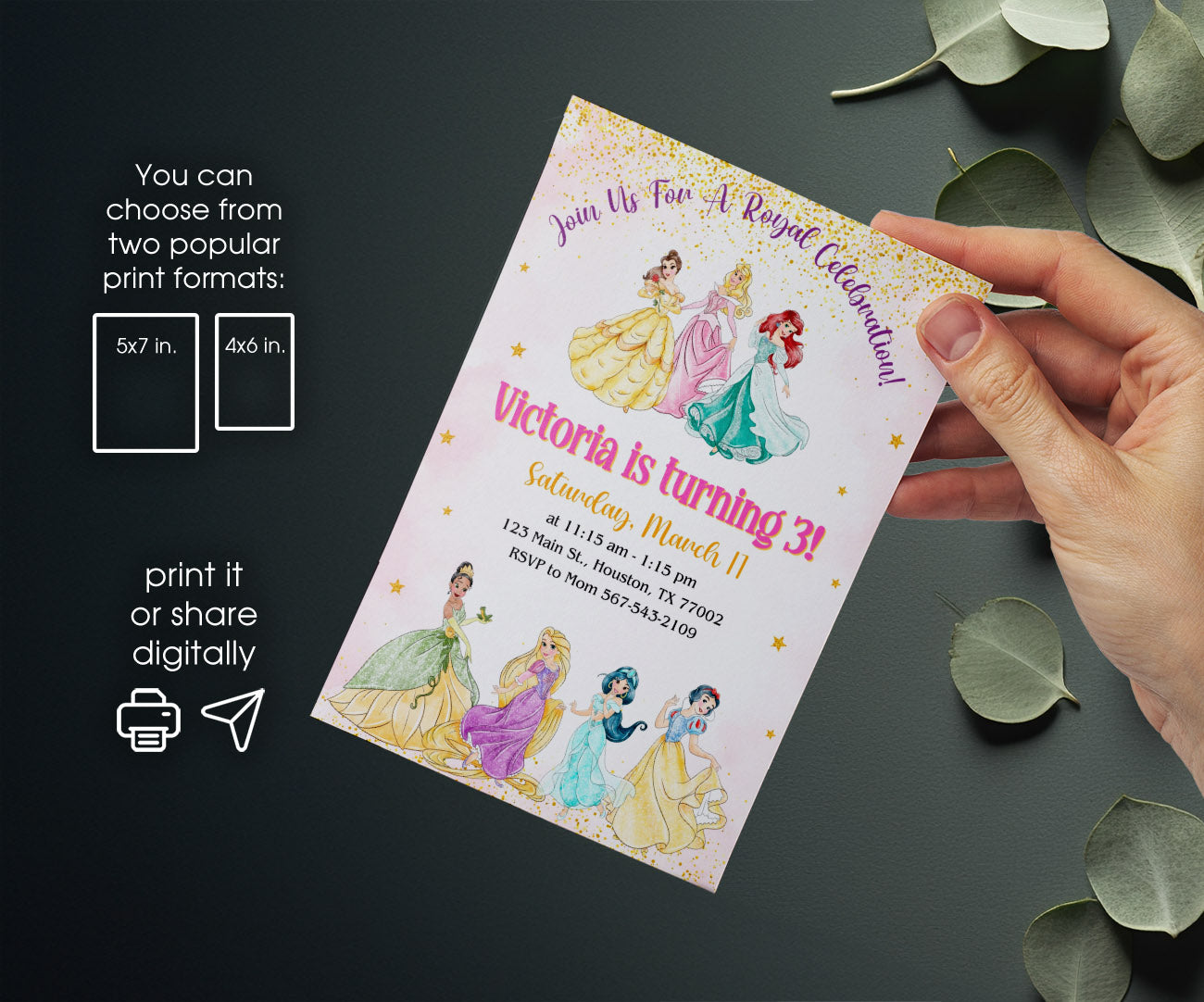 Disney Princess customizable invitation template | Share or Print | girl | BI627