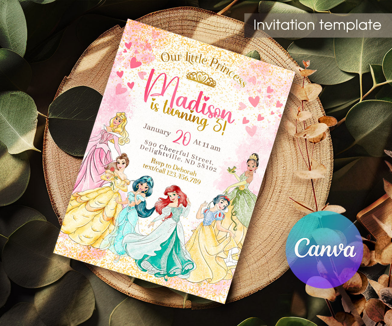 Disney Princess customizable invitation template | Share or Print | girl | PL151