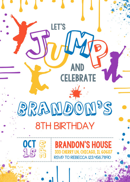 Trampoline Jump Party customizable invitation template | Share or Print | BY497