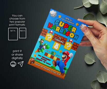 Super Mario Bros customizable invitation template | Share or Print | ZQ589