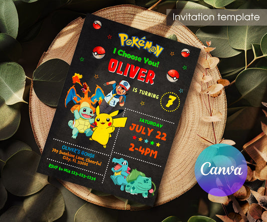Pokemon Pikachu customizable invitation template | Share or Print | JO592