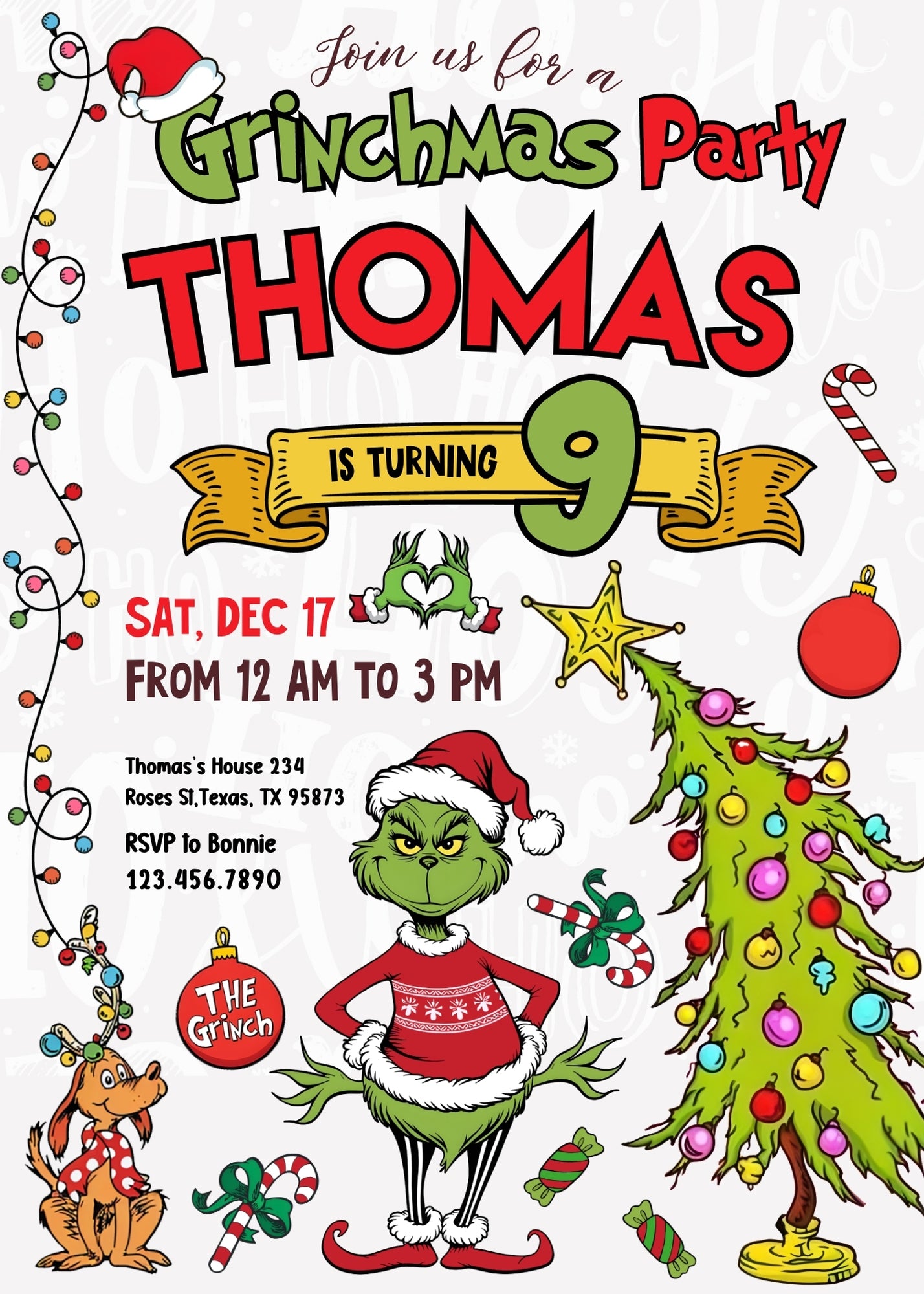 The Grinch  Merry Grinchmas customizable invitation template | Share or Print | RJ680