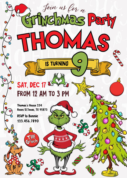 The Grinch  Merry Grinchmas customizable invitation template | Share or Print | RJ680