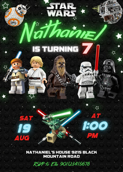 Star Wars Darth Vader Lego Minifigures customizable invitation template | Share or Print | HD037