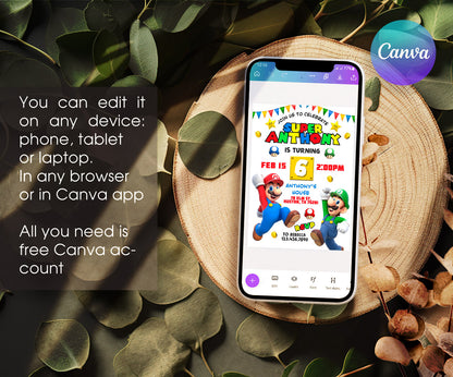 Super Mario Bros customizable invitation template | Share or Print | EB738