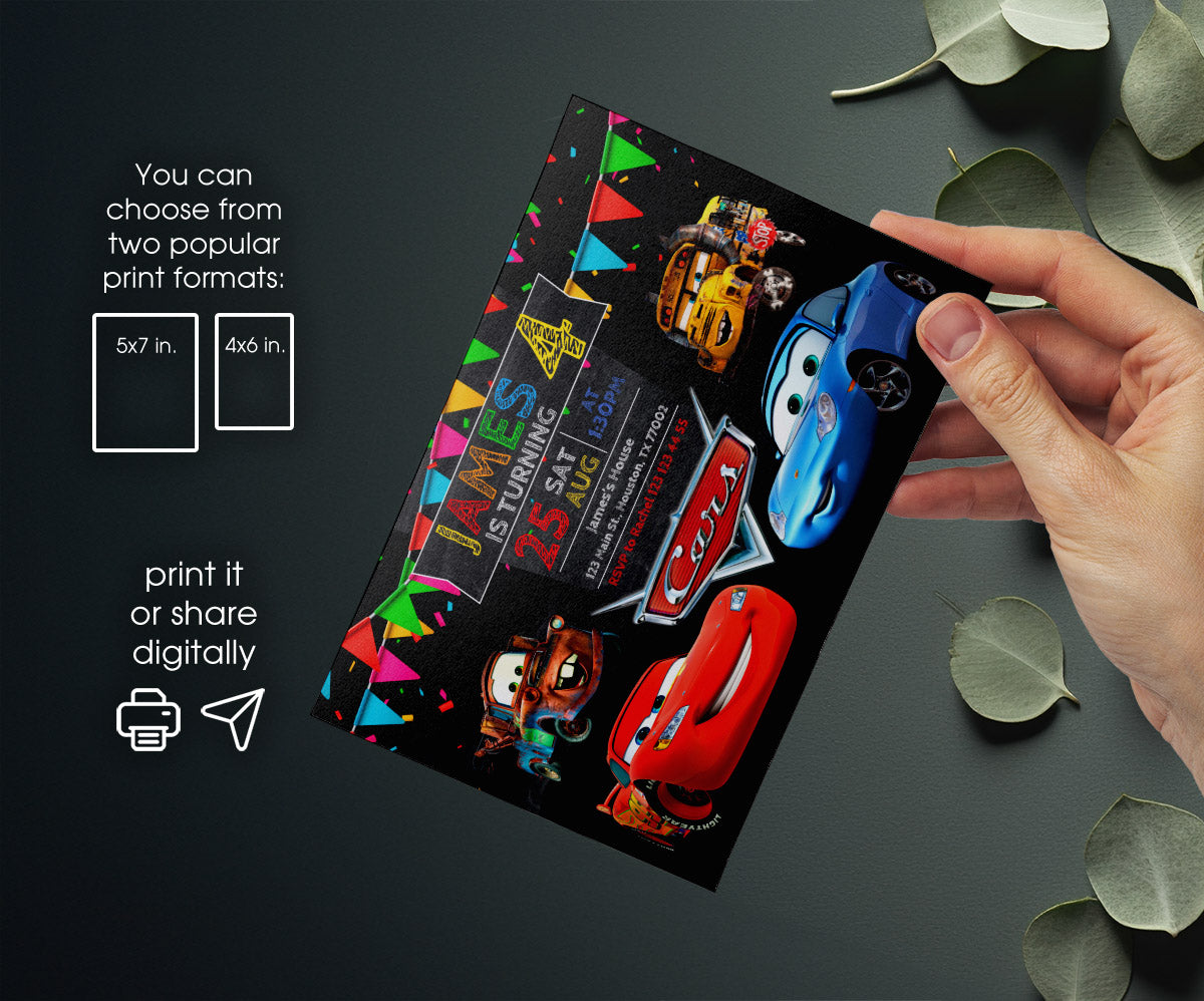 Cars Lightning McQueen customizable invitation template | Share or Print | boy | GX595