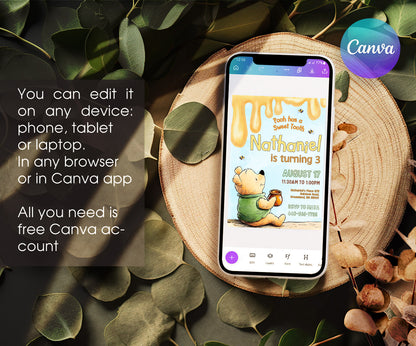 Winnie the Pooh customizable invitation template | Share or Print | YR898