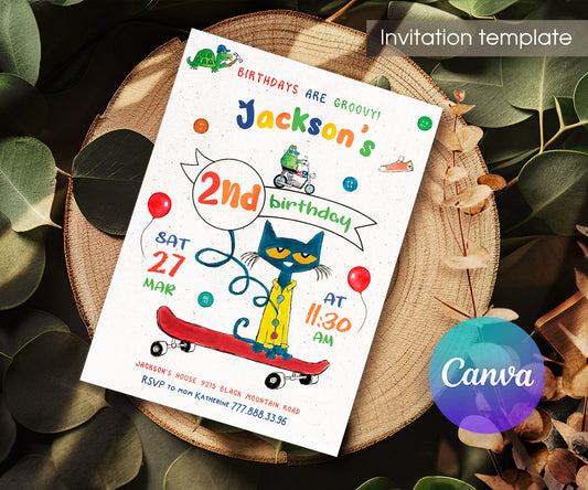 Pete the Cat customizable invitation template | Share or Print | VK019