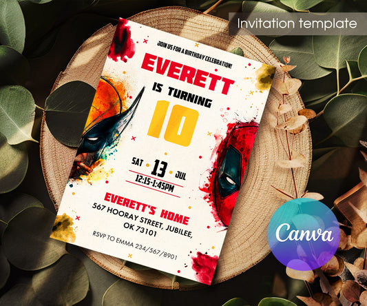Deadpool Wolverine Marvel customizable invitation template | Share or Print | boy | IN014