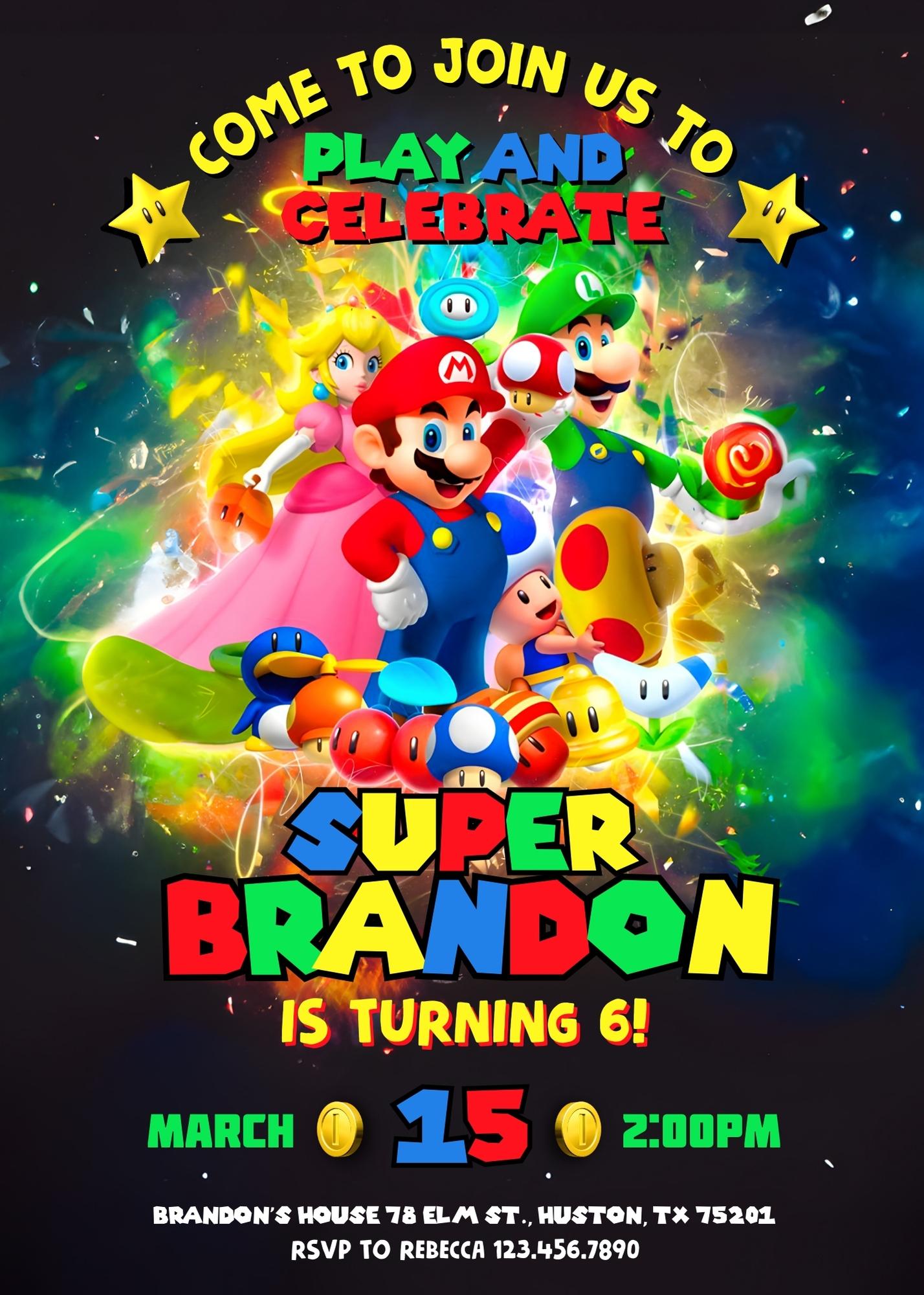 Super Mario Bros customizable invitation template | Share or Print | XE646