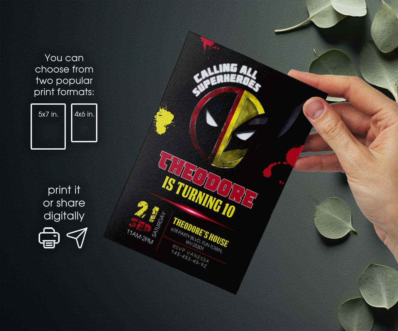 Deadpool Wolverine Marvel customizable invitation template | Share or Print | boy | NG528