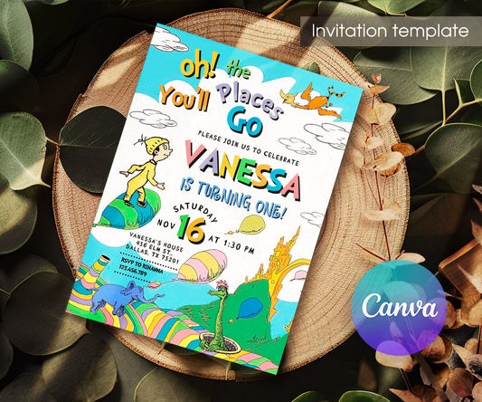 Dr Seuss Oh, the Places You'll Go customizable invitation template | Share or Print | ET139