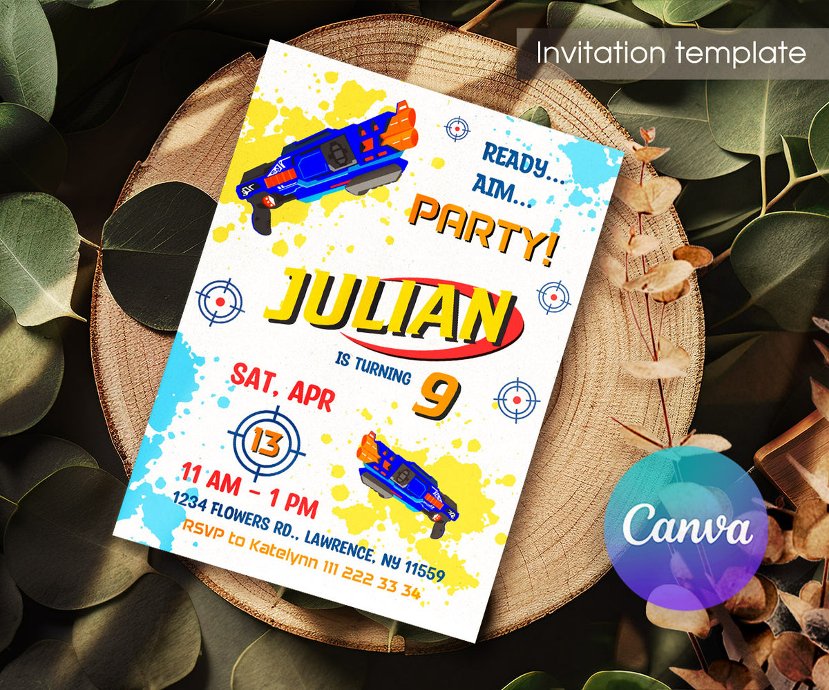 NERF Dart Wars customizable invitation template | Share or Print | boy | VB396