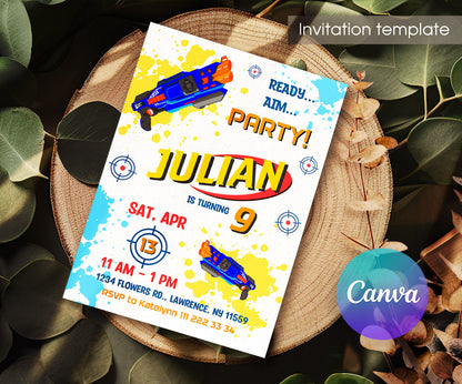 NERF Dart Wars customizable invitation template | Share or Print | boy | VB396