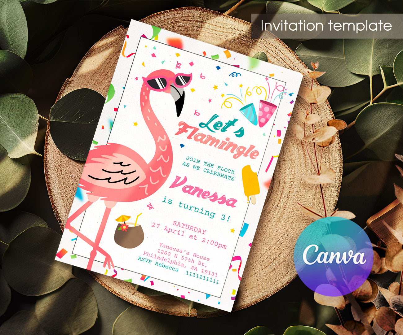 Flamingo Pink customizable invitation template | Share or Print | girl | AS188
