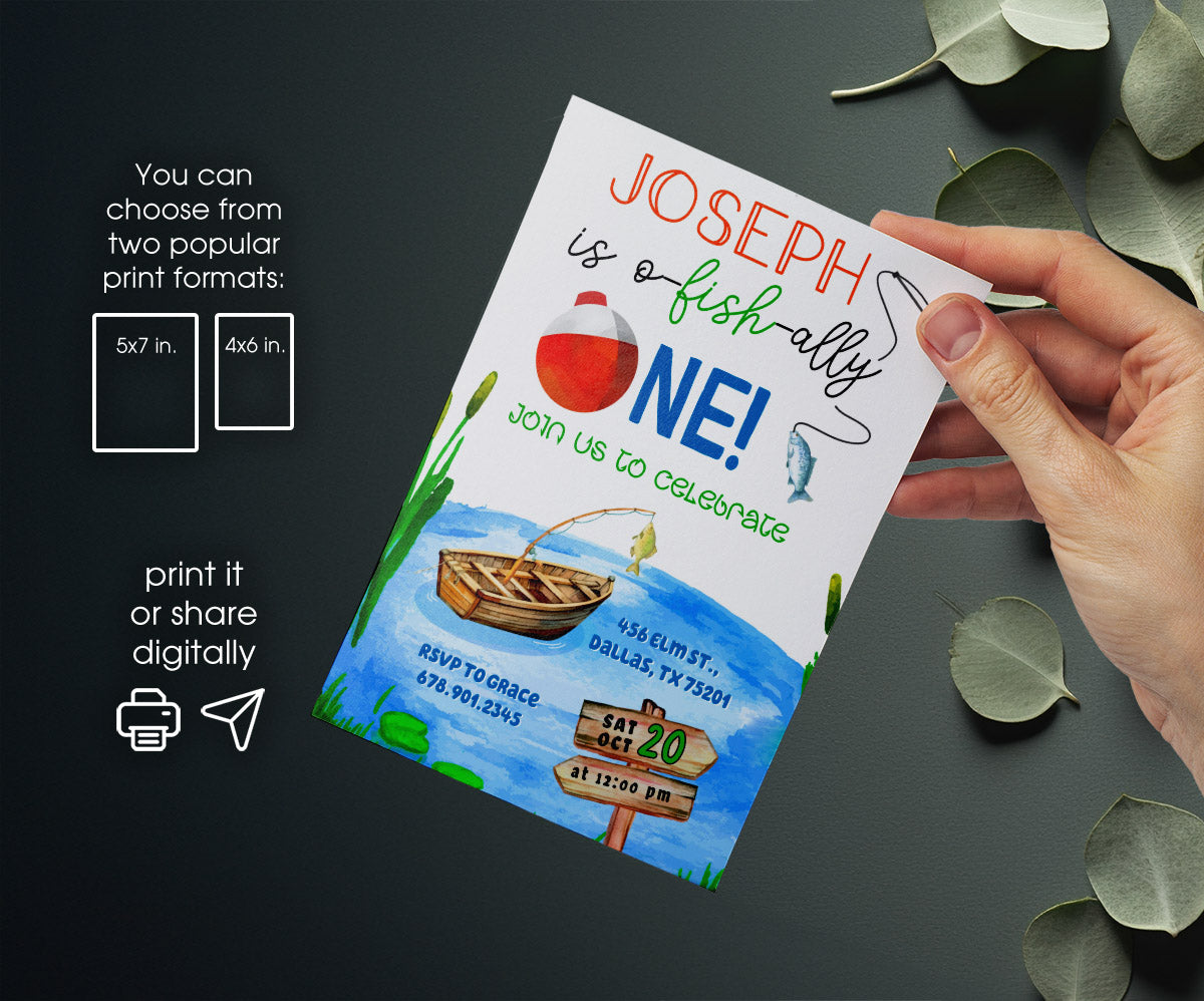 Fishing 1st O-Fish-Ally customizable invitation template | Share or Print | WX491