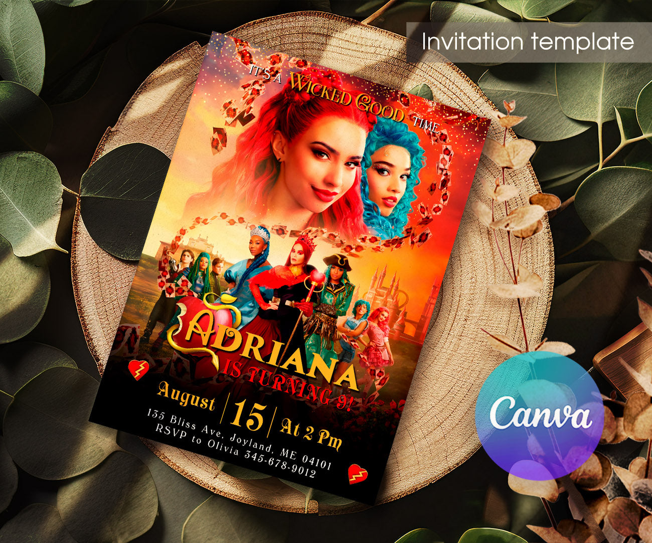 Descendants The Rise of Red Disney customizable invitation template | Share or Print | HN837