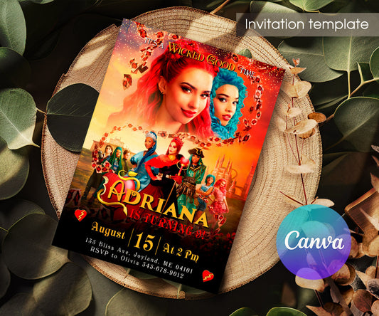 Descendants The Rise of Red Disney customizable invitation template | Share or Print | HN837