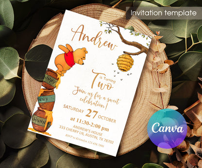 Winnie the Pooh customizable invitation template | Share or Print | GB097