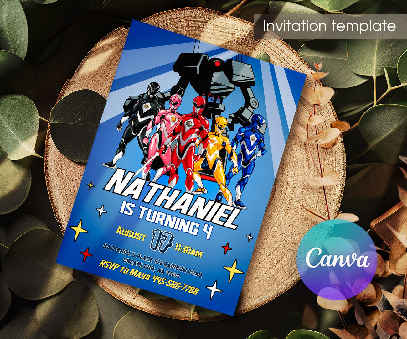 Mighty Morphin Power Rangers customizable invitation template | Share or Print | boy | YA367