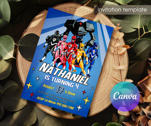 Mighty Morphin Power Rangers customizable invitation template | Share or Print | boy | YA367