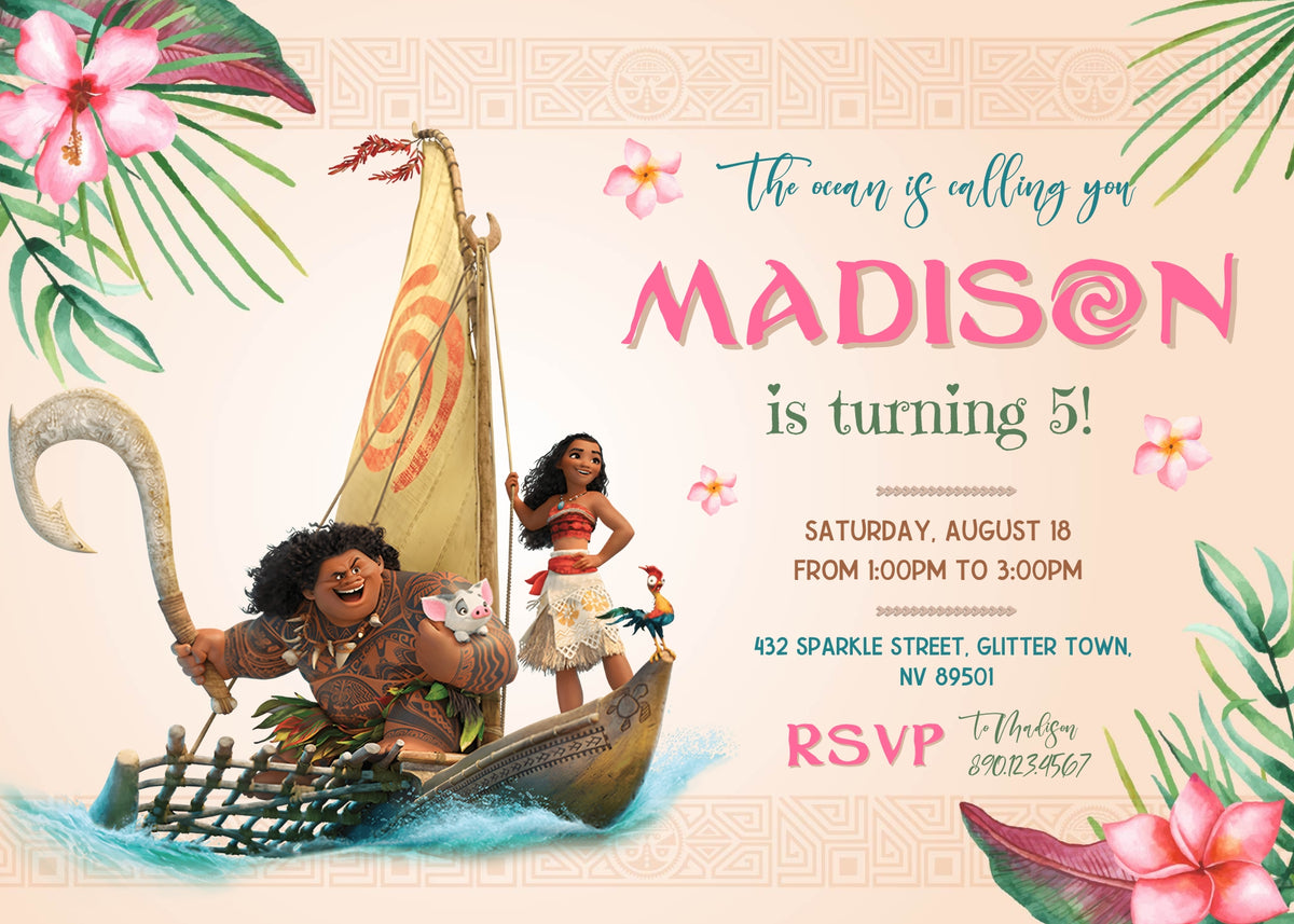 Moana Princess customizable invitation template | Share or Print | girl | GV719
