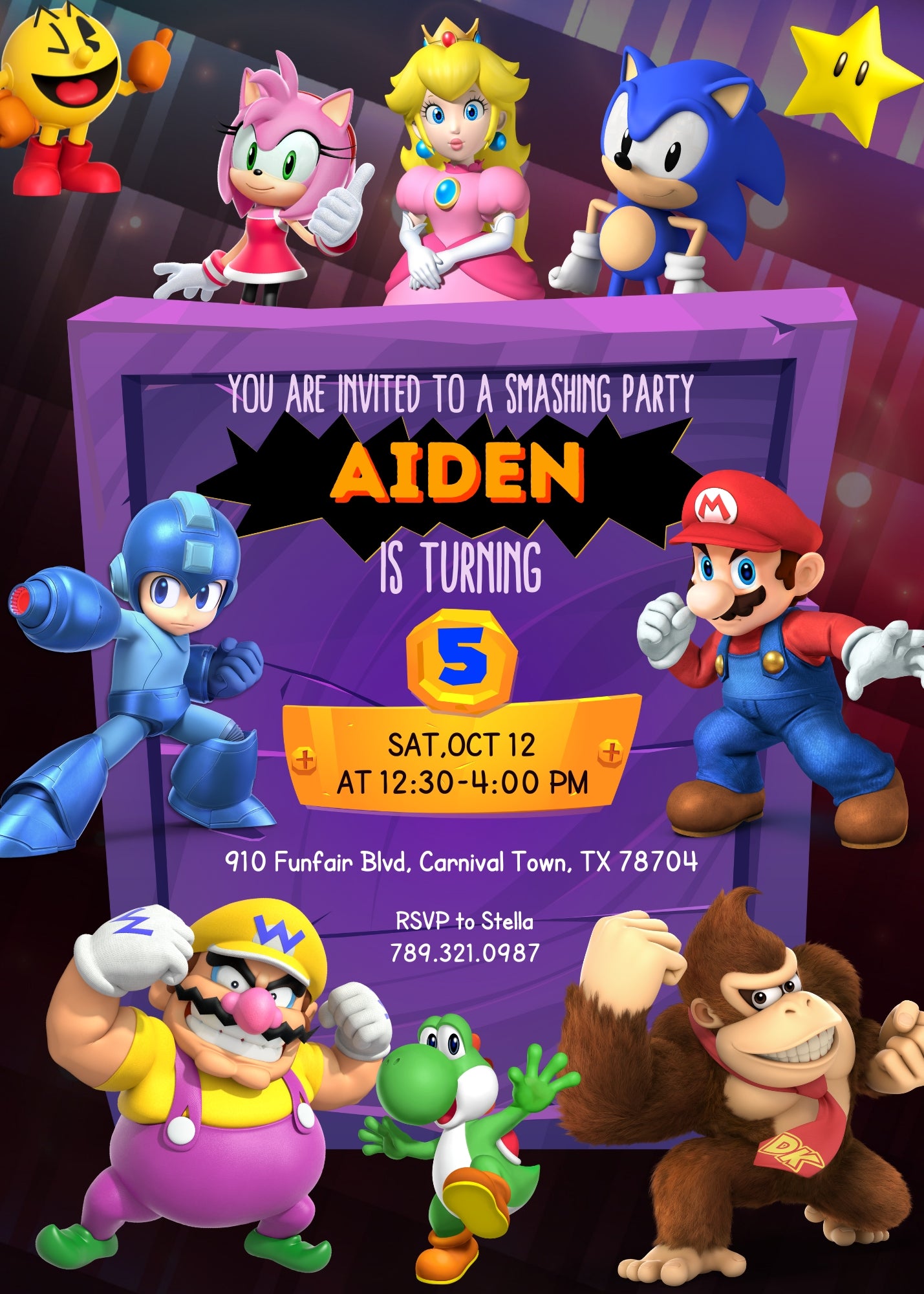 Super Smash Mario Bros customizable invitation template | Share or Print | HJ002